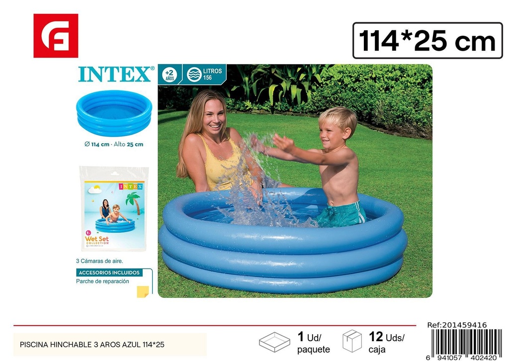 Piscina hinchable 3 aros azul 114x25cm - Productos de verano y piscinas inflables