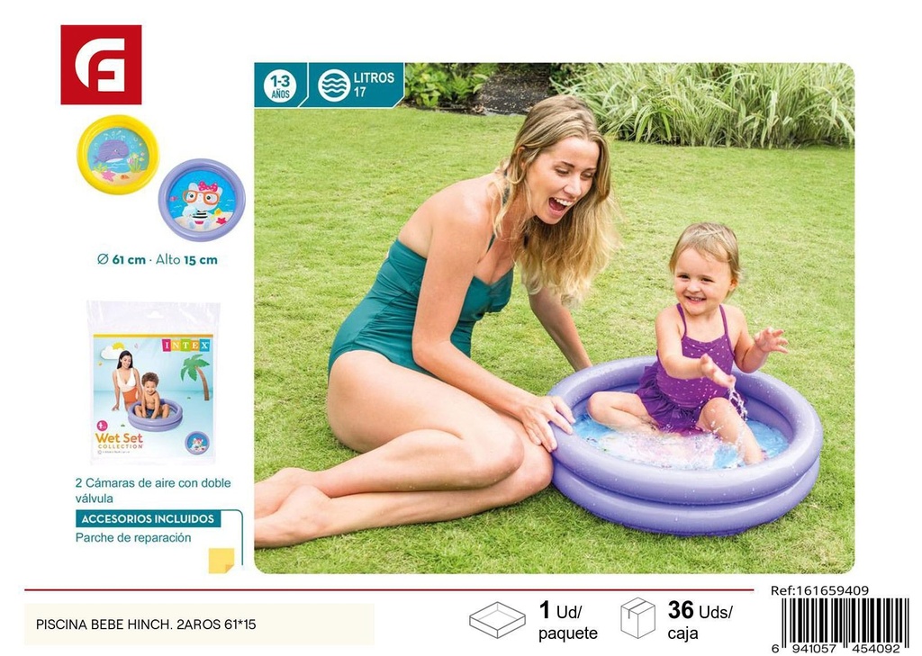 Piscina portátil para bebés hinchable 2 aros 61*15 cm - Accesorios de piscina y verano