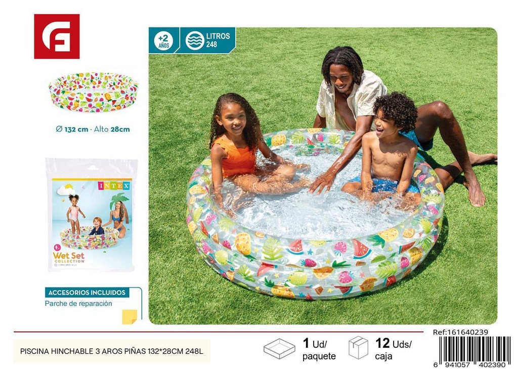 Piscina hinchable 3 aros piñas 132x28cm 248L - Productos de verano y piscinas inflables
