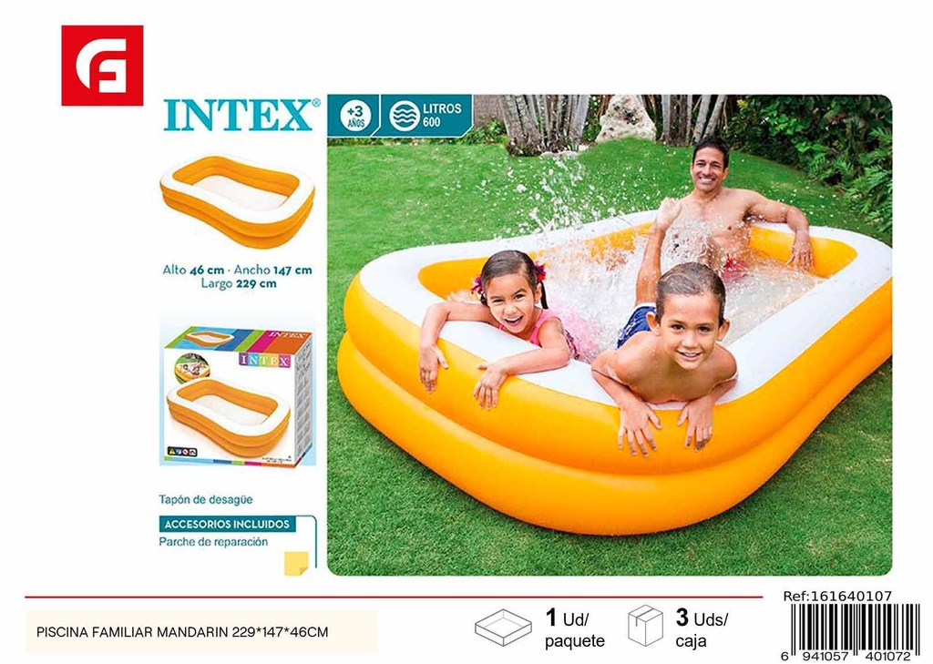 Piscina familiar mandarina 229x147x46cm - Productos de verano y piscinas inflables