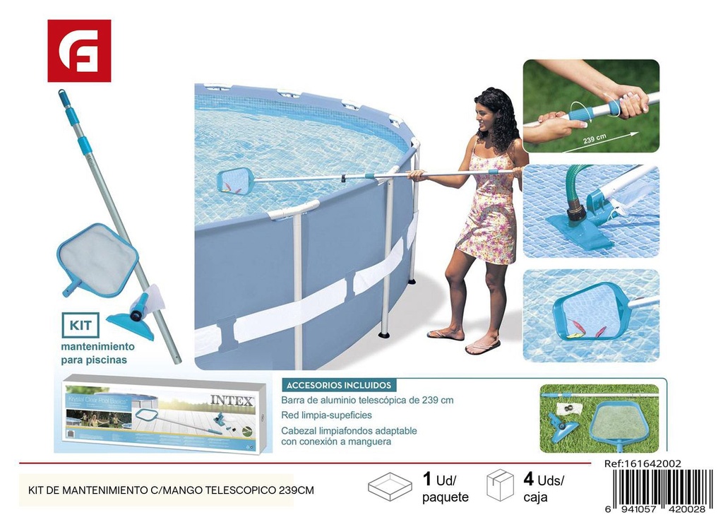 Kit de mantenimiento para piscina con mango telescópico 239 cm - Accesorios de mantenimiento