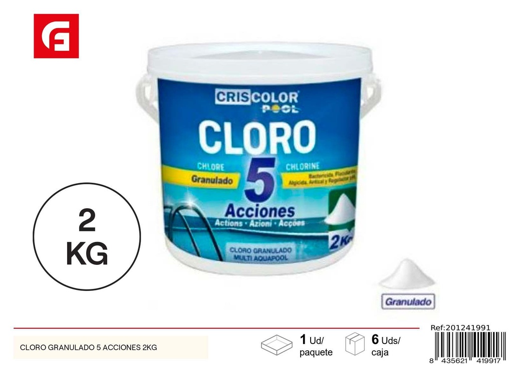 Cloro granulado 2 kg con 5 acciones - Accesorios de piscina