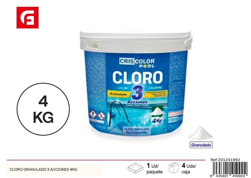 Limpiador para piscina Cloro granulado 3 acciones 4 kg - Accesorios de piscina