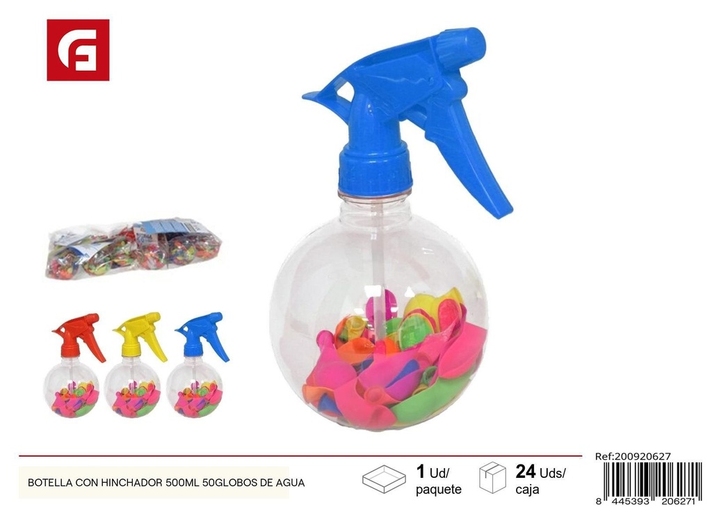 Botella con hinchador 500ml y 50 globos de agua - Productos de verano