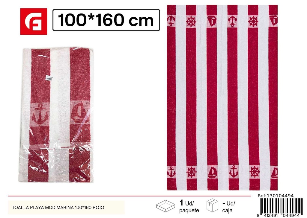 Toalla playa modelo marina roja 100x160 cm - Diversión bajo el sol