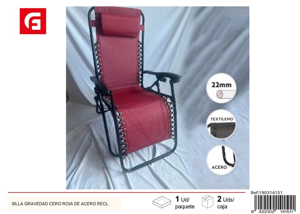 Silla gravedad cero roja de acero reclinable - Muebles de verano y tumbonas