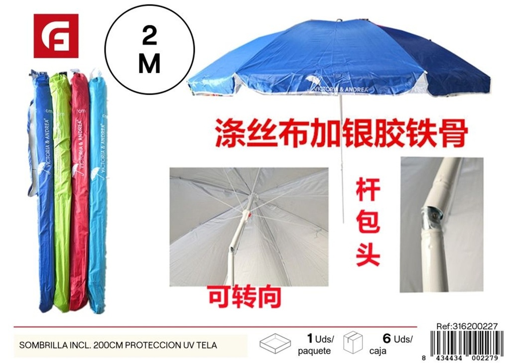Sombrilla inclinable 200 cm protección UV tela - Productos de verano y sombrillas