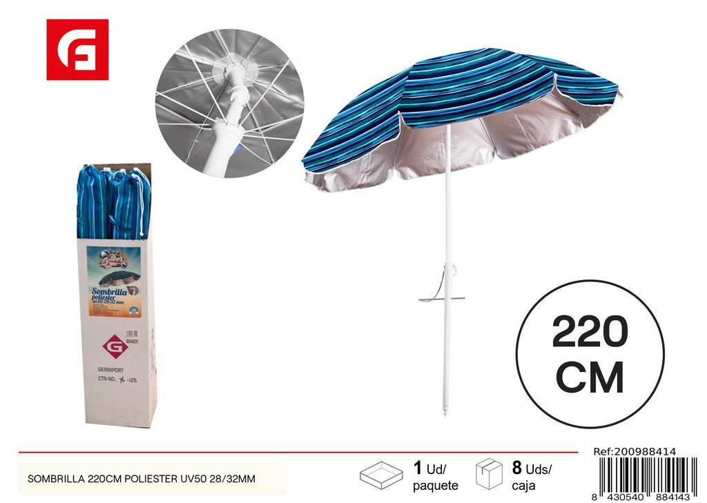 Sombrilla 220 cm poliéster UV50 28/32mm - Accesorios para el verano