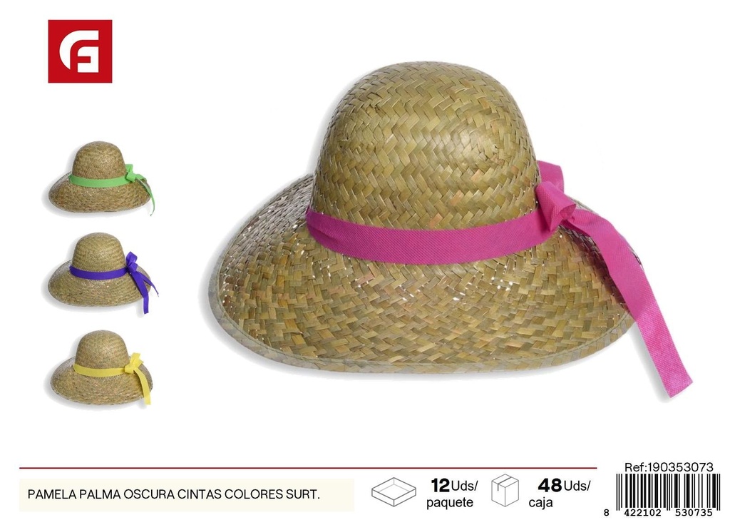 Pamela palma oscura con cintas coloridas - Sombreros de verano y moda
