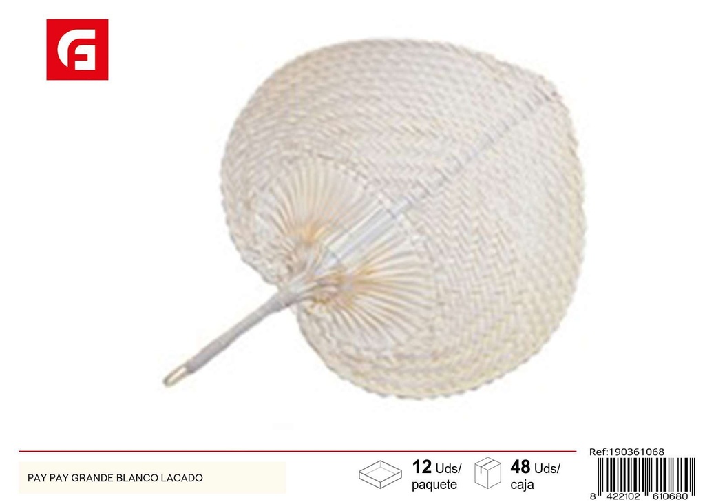 Pay Pay grande blanco lacado - Sombreros y abanicos de verano