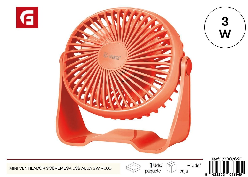 Mini ventilador de sobremesa USB Alua 3W rojo - Ventiladores portátiles y accesorios de verano