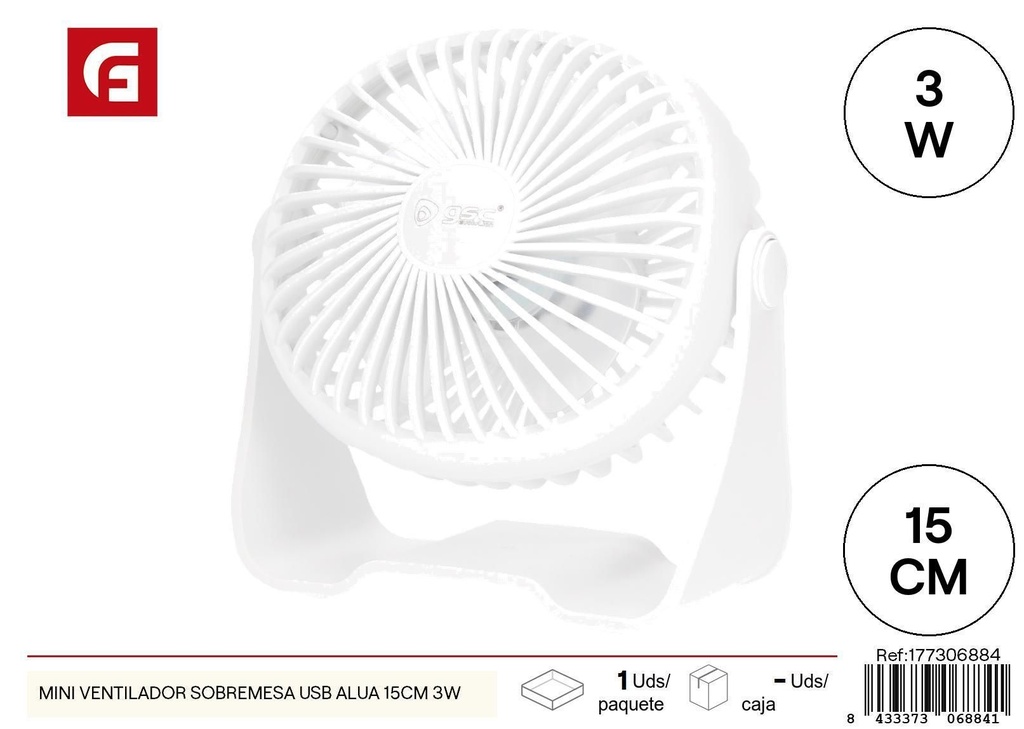 Mini ventilador de sobremesa USB Alua 15 cm 3W - Ventiladores portátiles y accesorios de verano