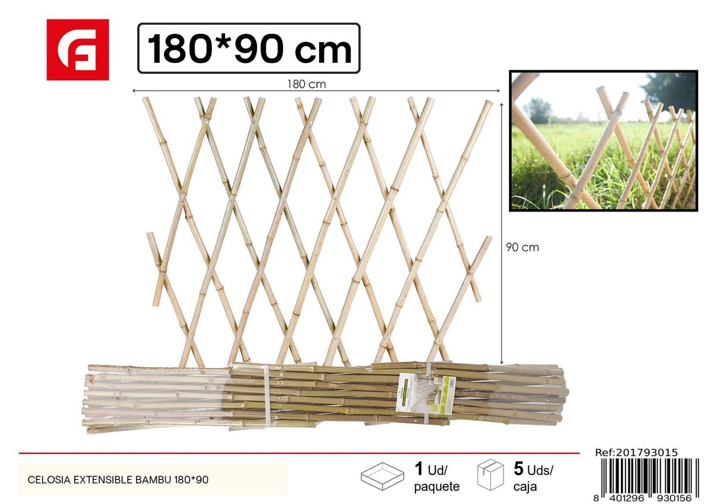 Celosía extensible de bambú 180x90 cm - Ideal para jardines y patios