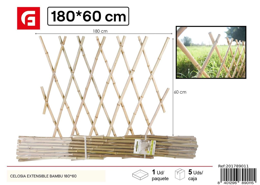 Celosía extensible de bambú 180x60 cm - Elemento decorativo para exteriores