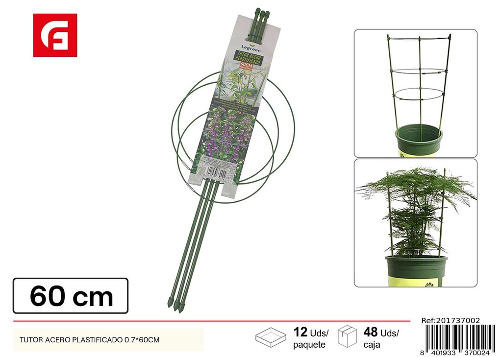Tutor de acero plastificado 0.7x60 cm - Soporte para plantas en el jardín