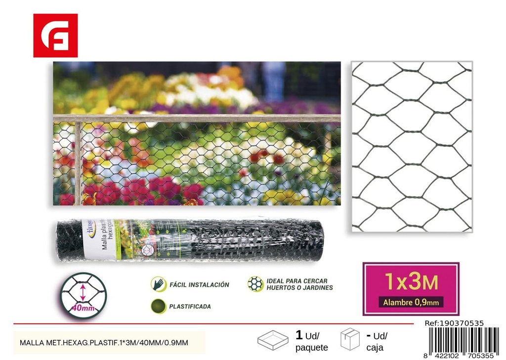 Malla plástica hexagonal 1*3m con 40mm de agujero y 0.9mm de diámetro - Accesorios para jardín