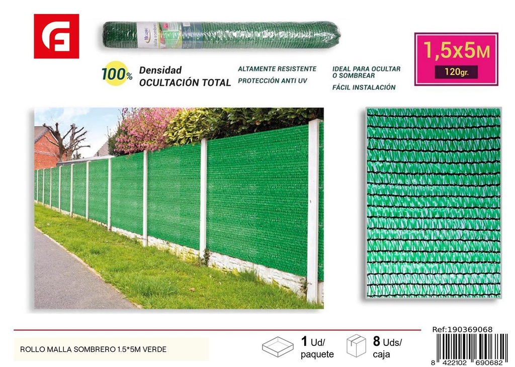 Rollo de malla sombrero verde 1.5 x 5 m - Jardín y protección solar