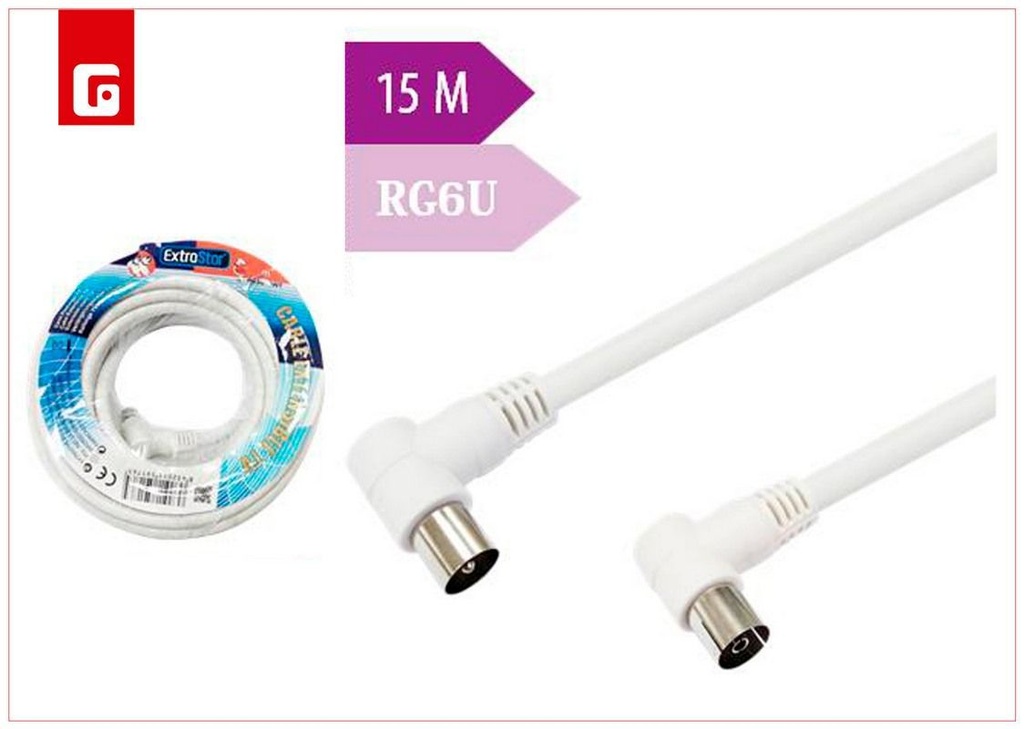 Cable antena RG6U 750 HHM curva 15 mts - Accesorios de electrónica