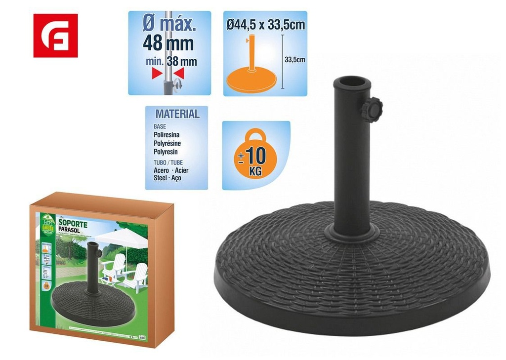 BBase de parasol de poli-resina gris D44.5*33 - Resistencia y soporte