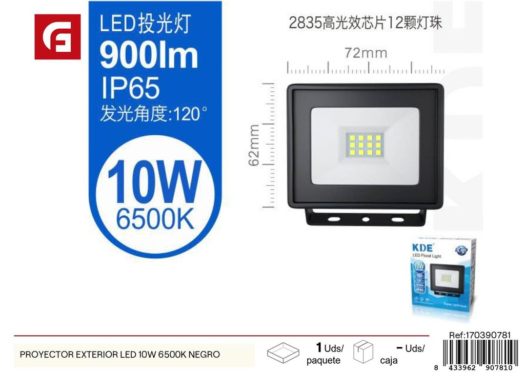 Proyector exterior LED 10W 6500K negro - Iluminación exterior