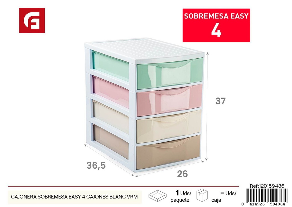 Cajonera sobremesa Easy 4 cajones blancos VRM - Muebles de oficina