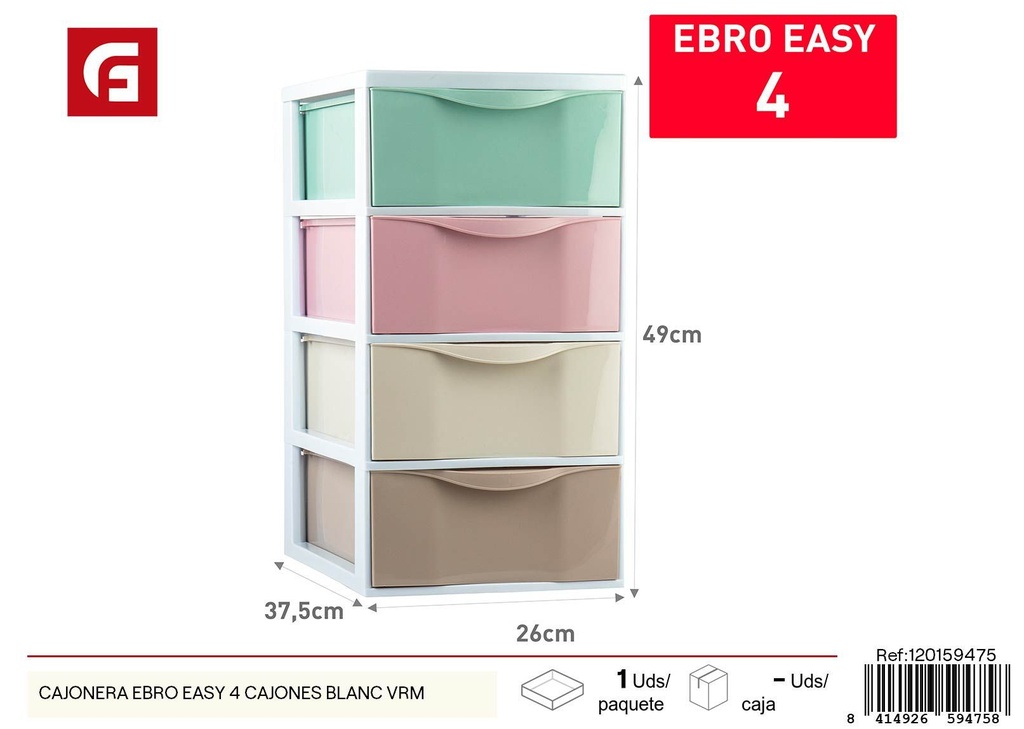Cajonera Ebro Easy 4 cajones blanco VRM - Muebles de plástico y organización del hogar