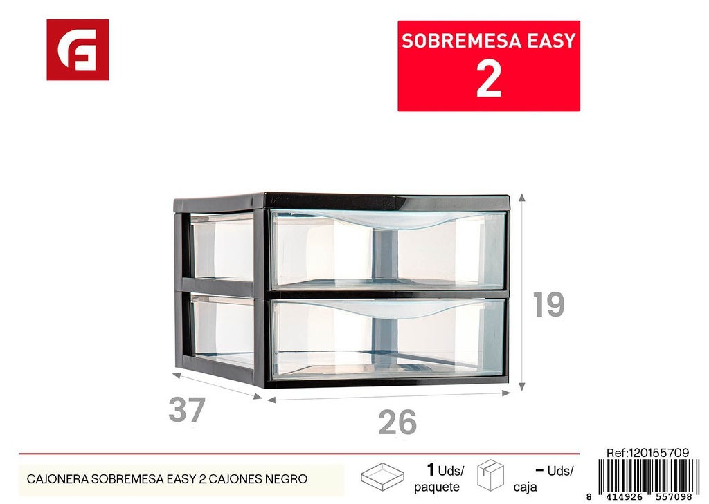 Cajonera sobremesa easy 2 cajones negra - Accesorios para el hogar