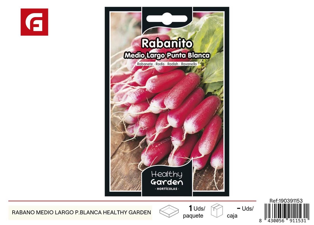 Semilla de rábano medio largo de piel blanca Healthy Garden - Semillas para el jardín