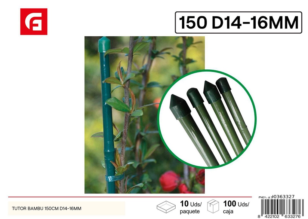 Tutor de bambú 150 cm diámetro 14-16 mm - Apoyo para plantas y jardín
