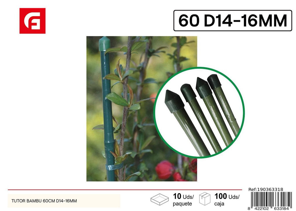 Tutor de bambú 60 cm diámetro 14-16 mm - Apoyo para plantas y jardín