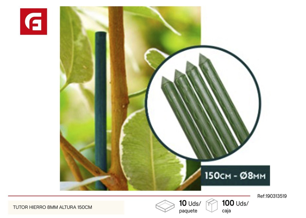 Tutor de hierro 150 cm diámetro 8 mm - Plantas y soporte de jardinería