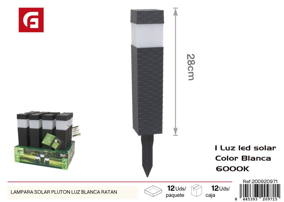 Lámpara solar Plutón luz blanca de ratán - Iluminación solar para jardín