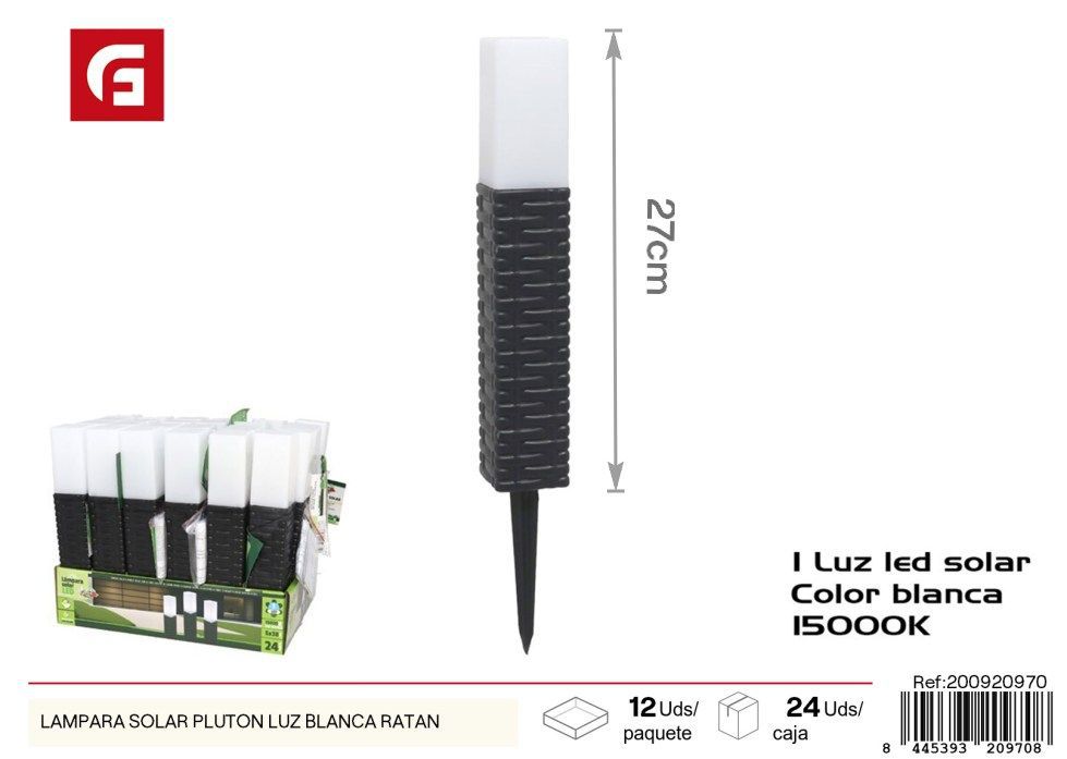Lámpara solar Plutón luz blanca de ratán - Iluminación solar para jardín