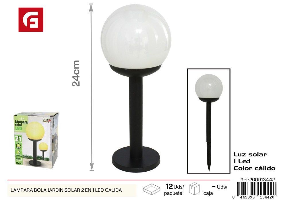 Lámpara bola jardín solar 2 en 1 LED cálida - Iluminación solar para jardín