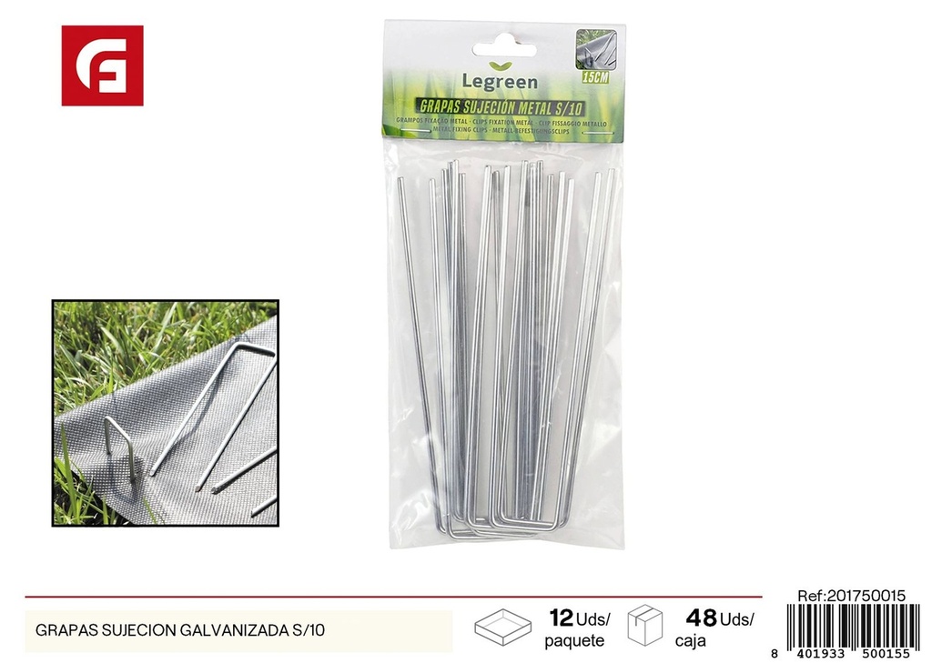 Grampas de sujeción galvanizada 10 unidades - Accesorios de jardín y piquetas