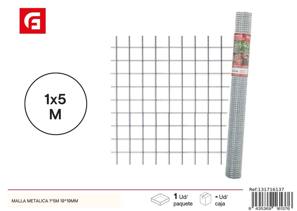 Malla metálica de 1x5 m 19x19 mm - Accesorios de jardín y mallas de ocultación