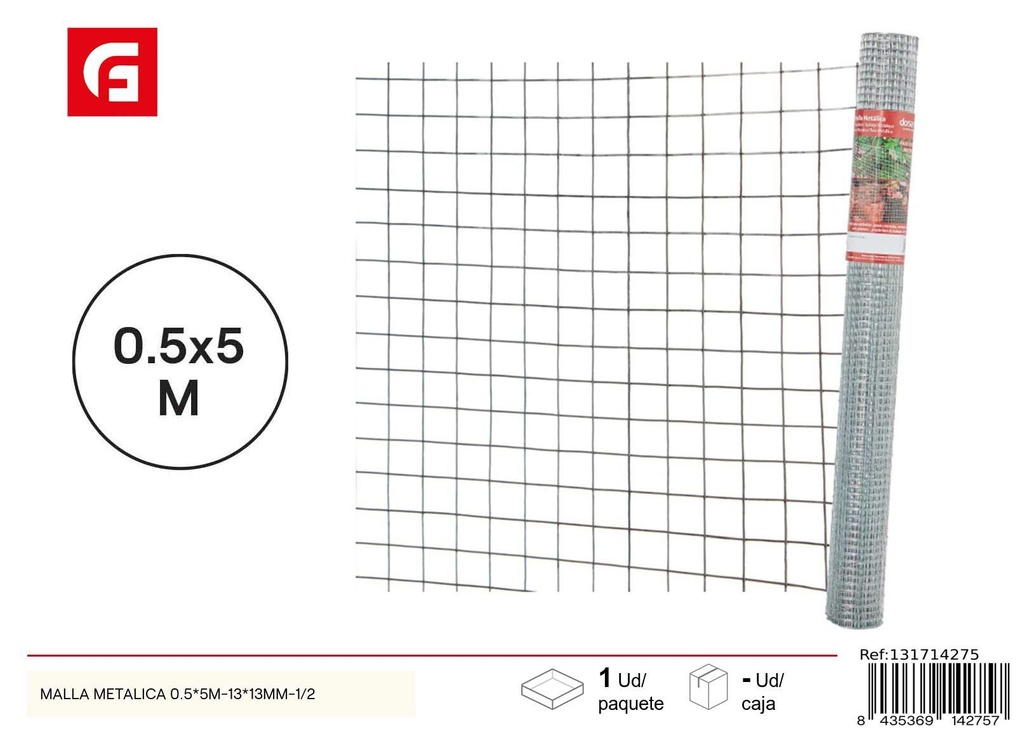 Malla metálica 0.5x5m - 13x13 mm - Accesorios de jardín para protección