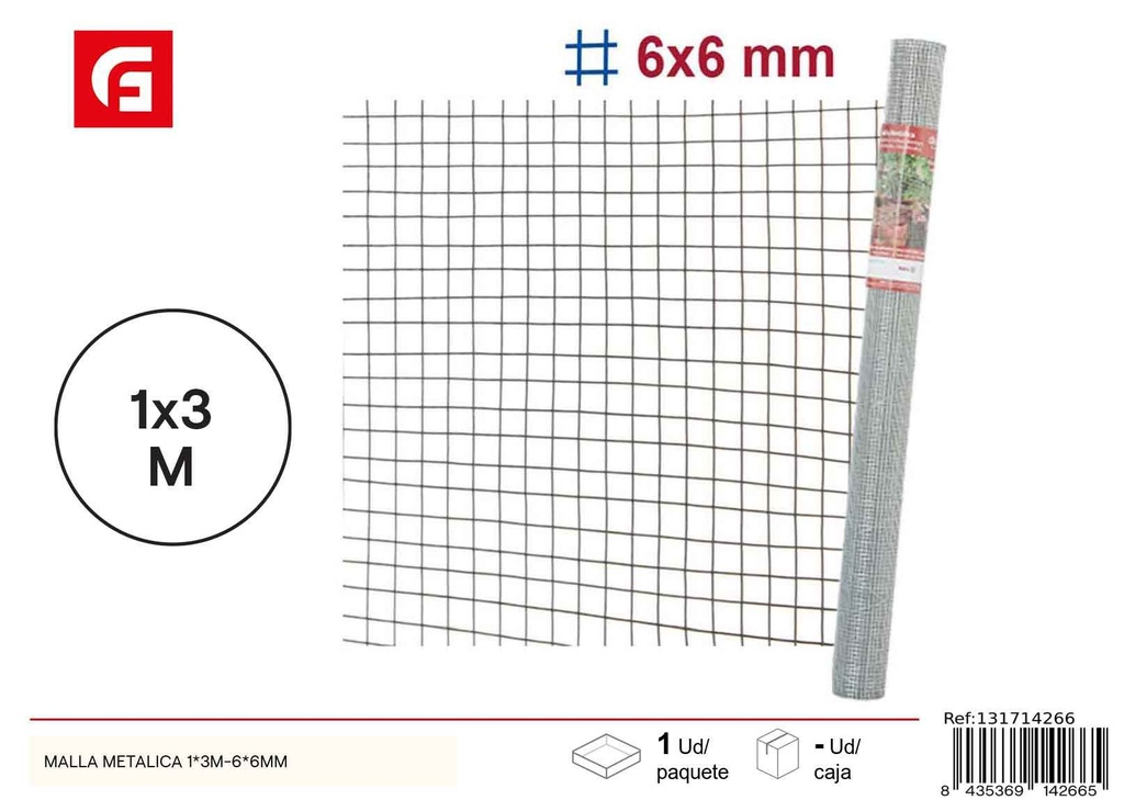 Malla metálica 1x3m - 6x6 mm - Accesorios de jardín para protección