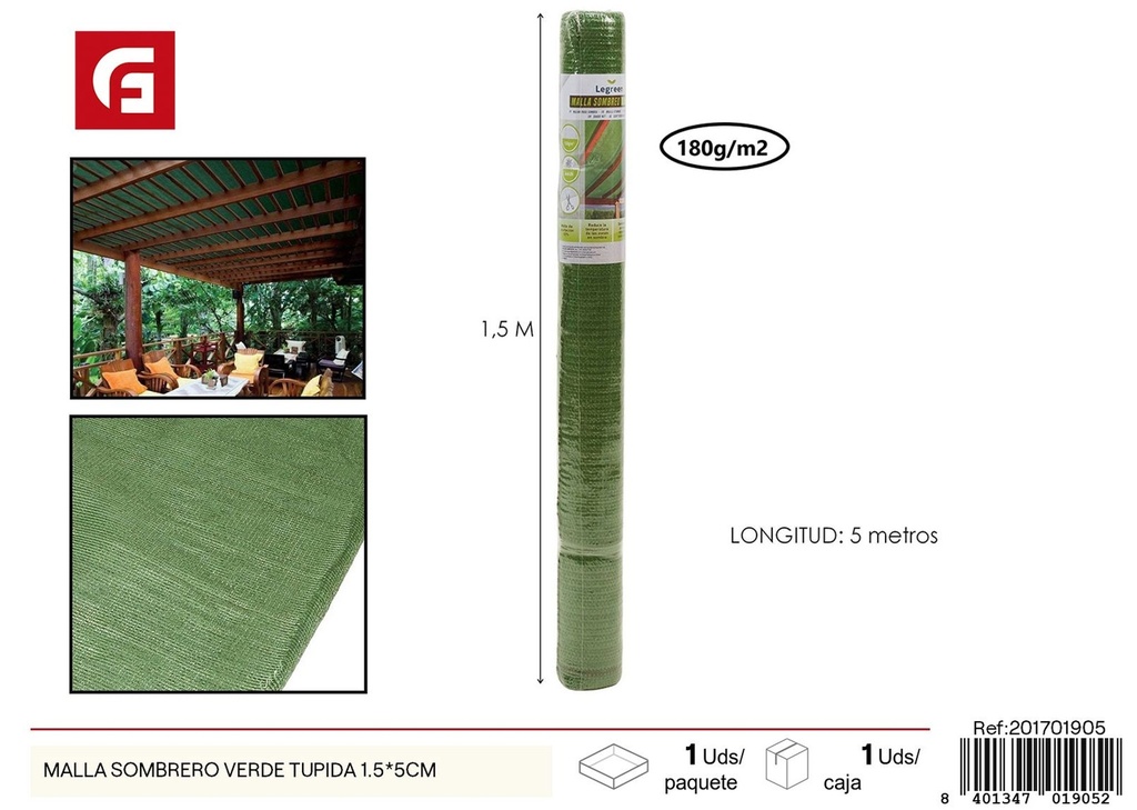 Malla de sombrero verde tupido 1.5x5 cm - Accesorios de jardín