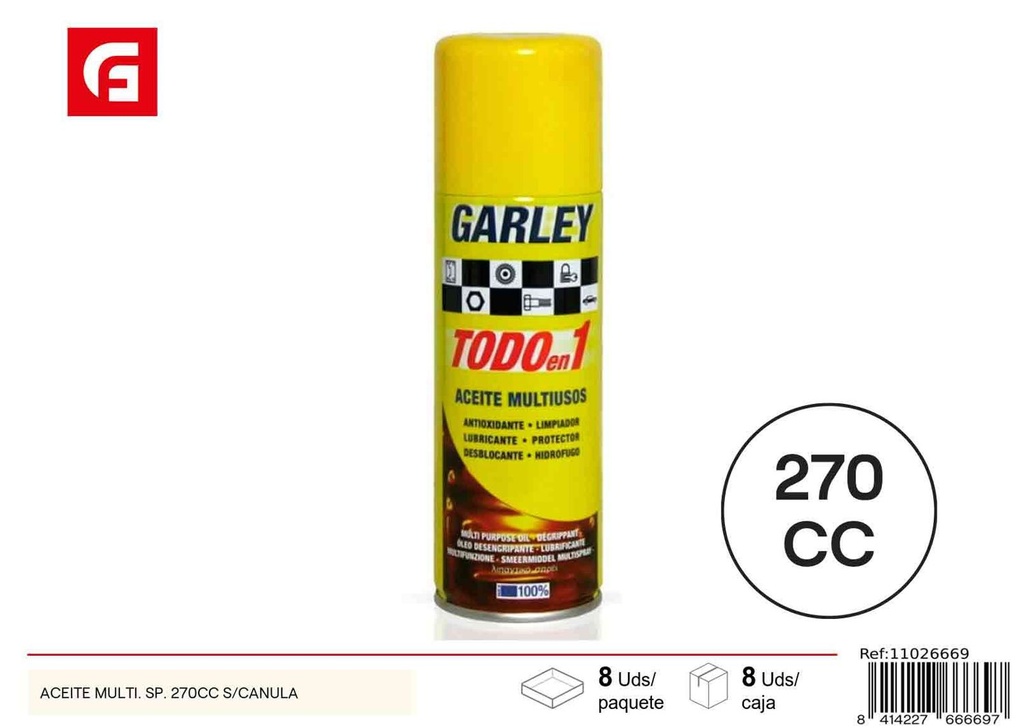 Aceite multiusos Spray 270cc sin cánula - Lubricantes y sprays para herramientas