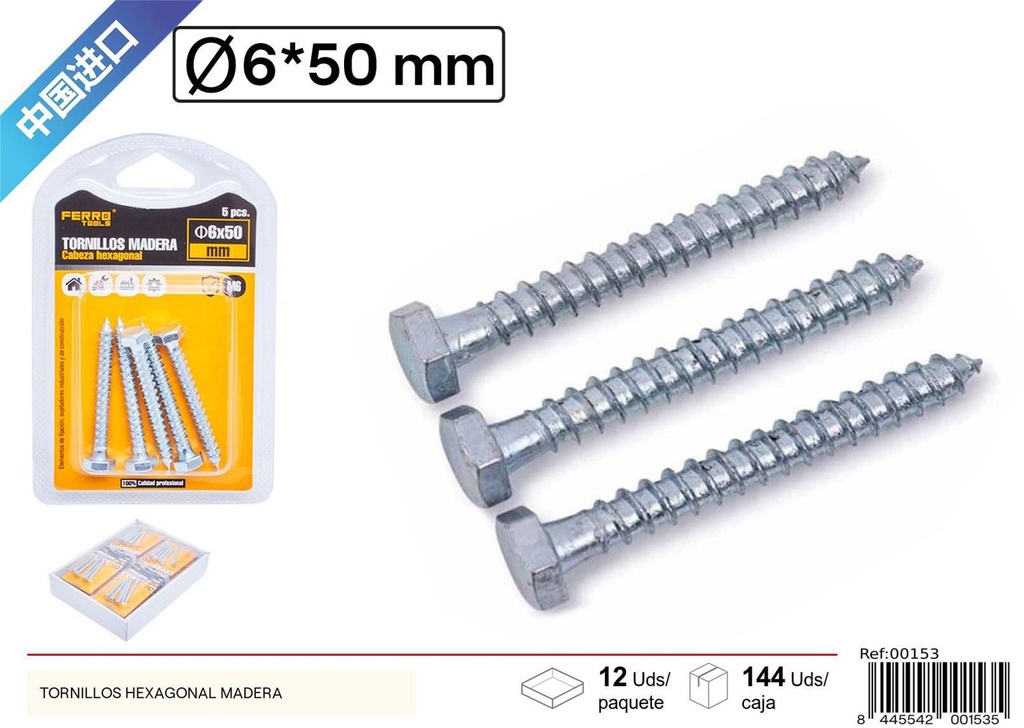 Tornillos hexagonales de madera M6*50mm - Accesorios de ferretería y fijación