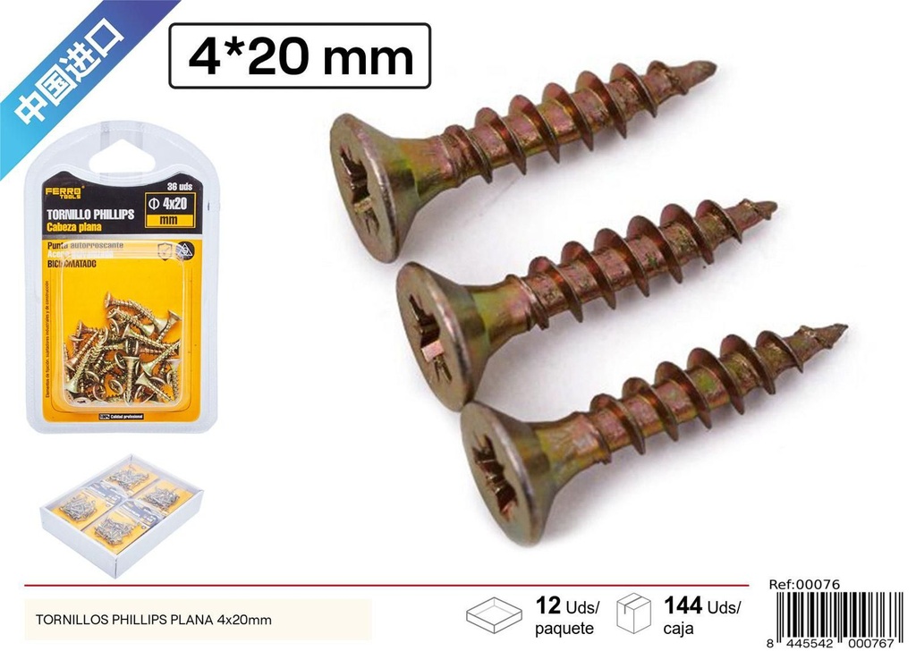 Tornillos Phillips plana fibra (galvanizado) 4*20mm - Accesorios de ferretería y fijación