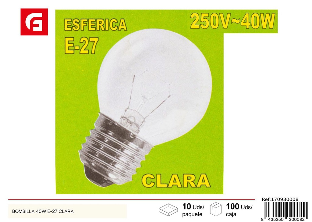 Bombilla 40W E-27 Clara - Iluminación y Bombillas