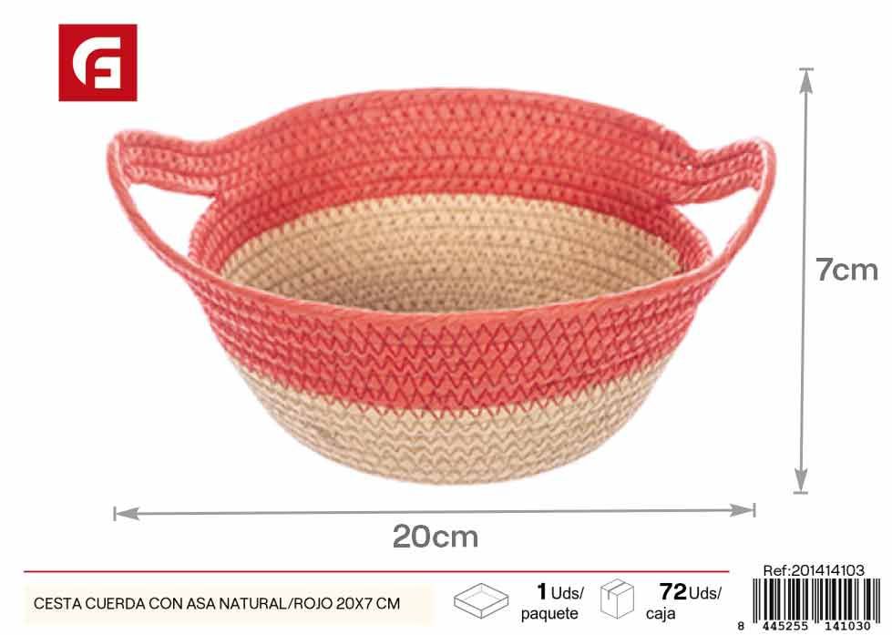 Cesta de Cuerda con Asa Natural/Rojo 20x7 cm - Decoración del Hogar y Cestas