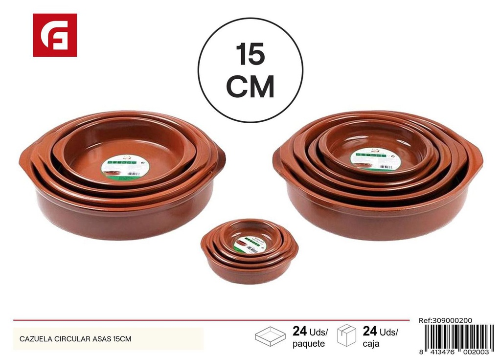 Cazuela circular con asas 15 cm - Vajilla de cerámica para cocinar