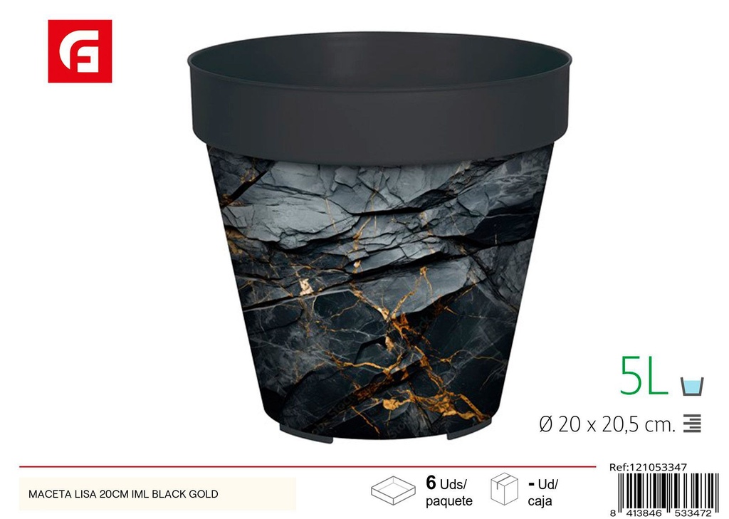 Maceta lisa de 20 cm con textura de black gold - Decoración de jardín y macetas