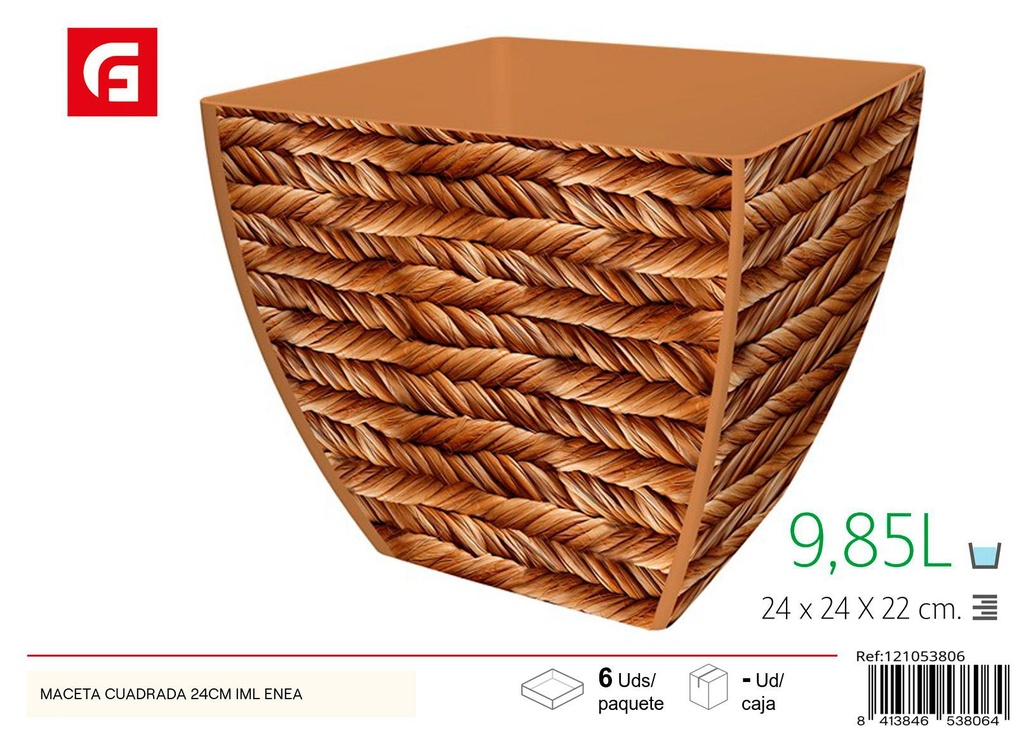 Maceta cuadrada de 24 cm con textura de enea - Decoración de jardín y macetas
