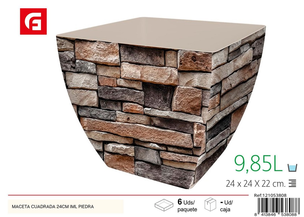 Maceta cuadrada IML piedra 24 cm - Jardinería y decoración del hogar