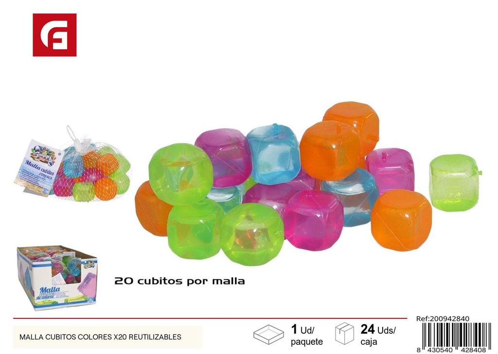 Malla de cubitos de hielo colores x20 reutilizables - Cubiteras ecológicas