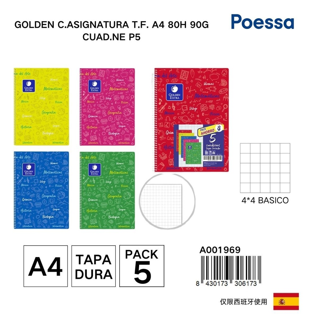 Bloc de notas A4 80 hojas 90g con cubierta - Material escolar y papelería